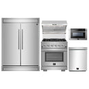 Forno 5-Piece Pro Appliance Package - 30-Inch Gas Range, 60-Inch Pro-Style Refrigerator, Wall Mount Hood with Backsplash, 24-Inch Microwave Drawer, & 3-Rack Dishwasher in Stainless Steel