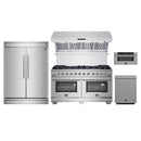 Forno 5-Piece Pro Appliance Package - 60-Inch Gas Range, 60-Inch Pro-Style Refrigerator, Wall Mount Hood with Backsplash, 30-Inch Microwave Drawer, & 3-Rack Dishwasher in Stainless Steel