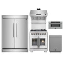 Forno 5-Piece Pro Appliance Package - 30-Inch Capriasca French Door Dual Fuel Range, 60-Inch Pro-Style Refrigerator, Wall Mount Hood with Backsplash, 30-Inch Microwave Drawer, & 3-Rack Dishwasher in Stainless Steel