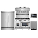 Forno 5-Piece Pro Appliance Package - 48-Inch Capriasca French Door Dual Fuel Range, 60-Inch Pro-Style Refrigerator, Wall Mount Hood with Backsplash, 24-Inch Microwave Drawer, & 3-Rack Dishwasher in Stainless Steel