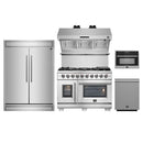 Forno 5-Piece Pro Appliance Package - 48-Inch Capriasca French Door Dual Fuel Range, 60-Inch Pro-Style Refrigerator, Wall Mount Hood with Backsplash, 24-Inch Microwave Oven, & 3-Rack Dishwasher in Stainless Steel