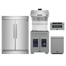 Forno 5-Piece Pro Appliance Package - 30-Inch Capriasca French Door Gas Range, 60-Inch Pro-Style Refrigerator, Wall Mount Hood with Backsplash, 30-Inch Microwave Drawer, & 3-Rack Dishwasher in Stainless Steel