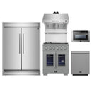 Forno 5-Piece Pro Appliance Package - 30-Inch Capriasca French Door Gas Range, 60-Inch Pro-Style Refrigerator, Wall Mount Hood with Backsplash, 24-Inch Microwave Drawer, & 3-Rack Dishwasher in Stainless Steel