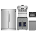 Forno 5-Piece Pro Appliance Package - 30-Inch Capriasca French Door Gas Range, 60-Inch Pro-Style Refrigerator, Wall Mount Hood with Backsplash, 24-Inch Microwave Oven, & 3-Rack Dishwasher in Stainless Steel