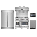 Forno 5-Piece Pro Appliance Package - 48-Inch Capriasca French Door Gas Range, 60-Inch Pro-Style Refrigerator, Wall Mount Hood with Backsplash, 24-Inch Microwave Drawer, & 3-Rack Dishwasher in Stainless Steel