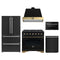 Forno Antico 5-Piece Appliance Package - 36-Inch Dual Fuel Range, 36-Inch Hood, 36-Inch Refrigerator, 24-Inch Dishwasher, & 24-Inch Microwave Drawer in Black with Antique Brass Trim