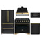 Forno Antico 5-Piece Appliance Package - 36-Inch Dual Fuel Range, 36-Inch Hood, 36-Inch Refrigerator, 24-Inch Dishwasher, & 30-Inch Microwave Drawer in Black with Antique Brass Trim