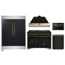 Forno 5-Piece Appliance Package - 48-Inch Dual Fuel Range, 60-Inch Convertible Refrigerator with Modern Trim, Dishwasher, and 24-Inch Microwave Drawer in Black with Antique Brass Handle