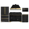 Forno Antico 5-Piece Appliance Package - 48-Inch Dual Fuel Range, 48-Inch Hood, 36-Inch Refrigerator, 24-Inch Dishwasher, & 24-Inch Microwave Drawer in Black with Antique Brass Trim