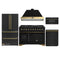 Forno Antico 5-Piece Appliance Package - 48-Inch Dual Fuel Range, 48-Inch Hood, 36-Inch Refrigerator, 24-Inch Dishwasher, & 30-Inch Microwave Drawer in Black with Antique Brass Trim