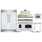 Forno 5-Piece Appliance Package - 48-Inch Antico Dual Fuel Range, Wall Mount Range Hood, 60-Inch Refrigerator, Dishwasher, & 24-Inch Microwave Oven in White with Antique Brass Handle