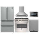 Forno 5-Piece Appliance Package - 36-Inch Dual Fuel Range, Wall Mount Range Hood, 36-Inch Refrigerator, Dishwasher, and 24-Inch Microwave Drawer in Stainless Steel
