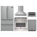 Forno 5-Piece Appliance Package - 36-Inch Dual Fuel Range, Wall Mount Range Hood, 36-Inch Refrigerator, Dishwasher, and 30-Inch Microwave Drawer in Stainless Steel