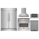 Forno 5-Piece Appliance Package - 36-Inch Dual Fuel Range, Wall Mount Range Hood, 60-Inch Refrigerator, Dishwasher, and 30-Inch Microwave Drawer in Stainless Steel