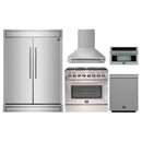 Forno 5-Piece Appliance Package - 36-Inch Dual Fuel Range, Wall Mount Range Hood, 60-Inch Refrigerator, Dishwasher, and 30-Inch Microwave Oven in Stainless Steel