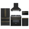 Forno 5-Piece Appliance Package - 36-Inch Dual Fuel Range, Wall Mount Range Hood, 36-Inch Refrigerator, Dishwasher, and 24-Inch Microwave Drawer in Black with Antique Brass Handle