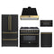 Forno Galiano 5-Piece Appliance Package - 36-Inch Dual Fuel Range, 36-Inch Hood, 36-Inch Refrigerator, 24-Inch Dishwasher, & 30-Inch Microwave Drawer in Black with Antique Brass Trim