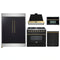 Forno 5-Piece Appliance Package - 36-Inch Dual Fuel Range, Wall Mount Range Hood, 60-Inch Convertible Refrigerator with Modern Trim, Dishwasher, and 30-Inch Microwave Oven in Black with Antique Brass Handle