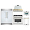Forno 5-Piece Appliance Package - 36-Inch Dual Fuel Range, Wall Mount Range Hood, 60-Inch Refrigerator, Dishwasher, & 24-Inch Microwave Oven in White with Antique Brass Handle