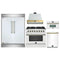 Forno 5-Piece Appliance Package - 36-Inch Dual Fuel Range, Wall Mount Range Hood, 60-Inch Refrigerator, Dishwasher, & 30-Inch Microwave Oven in White with Antique Brass Handle