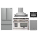Forno 5-Piece Appliance Package - 48-Inch Dual Fuel Range, Wall Mount Range Hood, 36-Inch Refrigerator, Dishwasher, and 24-Inch Microwave Oven in Stainless Steel