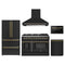 Forno 5-Piece Appliance Package - 48-Inch Galiano Dual Fuel Range, Wall Mount Range Hood, 36-Inch Refrigerator, Dishwasher, and 24-Inch Microwave Drawer in Black with Antique Brass Trim
