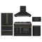 Forno 5-Piece Appliance Package - 48-Inch Galiano Dual Fuel Range, Wall Mount Range Hood, 36-Inch Refrigerator, Dishwasher, and 30-Inch Microwave Drawer in Black with Antique Brass Trim