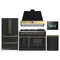 Forno Galiano 5-Piece Appliance Package - 48-Inch Dual Fuel Range, 48-Inch Hood, 36-Inch Refrigerator, 24-Inch Dishwasher, & 24-Inch Microwave Oven in Black with Antique Brass Trim