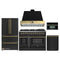 Forno Galiano 5-Piece Appliance Package - 48-Inch Dual Fuel Range, 48-Inch Hood, 36-Inch Refrigerator, 24-Inch Dishwasher, & 30-Inch Microwave Oven in Black with Antique Brass Trim