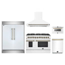 Forno 5-Piece Appliance Package - 48-Inch Dual Fuel Range, Wall Mount Range Hood, 60-Inch Refrigerator, Dishwasher, and 24-Inch Microwave Drawer in White with Antique Brass Handle