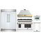 Forno 5-Piece Appliance Package - 48-Inch Dual Fuel Range, Wall Mount Range Hood, 60-Inch Refrigerator, Dishwasher, & 24-Inch Microwave Oven in White with Antique Brass Handle
