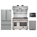 Forno 5-Piece Pro Appliance Package - 48-Inch Dual Fuel Range, Refrigerator, Wall Mount Hood with Backsplash, 24-Inch Microwave Drawer, & 3-Rack Dishwasher in Stainless Steel