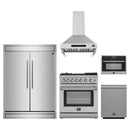 Forno 5-Piece Appliance Package - 30-Inch Dual Fuel Range with Air Fryer, 60-Inch Pro-Style Refrigerator, Wall Mount Hood, 24-Inch Microwave Oven, & 3-Rack Dishwasher in Stainless Steel