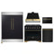 Forno 5-Piece Appliance Package - 36-Inch Gas Range, Wall Mount Range Hood, 60-Inch Convertible Refrigerator with Modern Trim, Dishwasher, and 24-Inch Microwave Drawer in Black with Antique Brass Handle