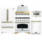 Forno Antico 5-Piece Appliance Package - 36-Inch Gas Range, 36-Inch Hood, 36-Inch Refrigerator, 24-Inch Dishwasher, & 24-Inch Microwave Drawer in White with Antique Brass Trim
