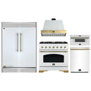 Forno 5-Piece Appliance Package - 36-Inch Antico Gas Range, Wall Mount Range Hood, 60-Inch Refrigerator, Dishwasher, & 30-Inch Microwave Drawer in White with Antique Brass Handle