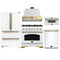 Forno Antico 5-Piece Appliance Package - 36-Inch Gas Range, 36-Inch Hood, 36-Inch Refrigerator, 24-Inch Dishwasher, & 30-Inch Microwave Drawer in White with Antique Brass Trim