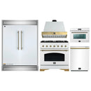Forno 5-Piece Appliance Package - 36-Inch Antico Gas Range, Wall Mount Range Hood, 60-Inch Refrigerator, Dishwasher, & 24-Inch Microwave Oven in White with Antique Brass Handle