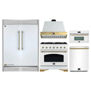 Forno 5-Piece Appliance Package - 36-Inch Antico Gas Range, Wall Mount Range Hood, 60-Inch Refrigerator, Dishwasher, & 30-Inch Microwave Oven in White with Antique Brass Handle