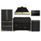 Forno Antico 5-Piece Appliance Package - 48-Inch Gas Range, 48-Inch Hood, 36-Inch Refrigerator, 24-Inch Dishwasher, & 24-Inch Microwave Drawer in Black with Antique Brass Trim