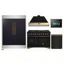 Forno 5-Piece Appliance Package - 48-Inch Gas Range, 60-Inch Convertible Refrigerator with Modern Trim, Dishwasher, and 24-Inch Microwave Oven in Black with Antique Brass Handle