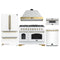 Forno Antico 5-Piece Appliance Package - 48-Inch Gas Range, 48-Inch Hood, 36-Inch Refrigerator, 24-Inch Dishwasher, & 30-Inch Microwave Drawer in White with Antique Brass Trim