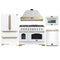 Forno Antico 5-Piece Appliance Package - 48-Inch Gas Range, 48-Inch Hood, 36-Inch Refrigerator, 24-Inch Dishwasher, & 24-Inch Microwave Oven in White with Antique Brass Trim