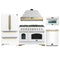 Forno Antico 5-Piece Appliance Package - 48-Inch Gas Range, 48-Inch Hood, 36-Inch Refrigerator, 24-Inch Dishwasher, & 30-Inch Microwave Oven in White with Antique Brass Trim