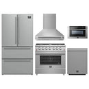 Forno 5-Piece Appliance Package - 36-Inch Gas Range- Wall Mount Range Hood- 36-Inch Refrigerator- Dishwasher- and 24-Inch Microwave Drawer in Stainless Steel