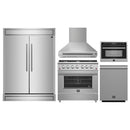 Forno 5-Piece Appliance Package - 36-Inch Gas Range, Wall Mount Range Hood, 60-Inch Refrigerator, Dishwasher, and 24-Inch Microwave Oven in Stainless Steel