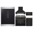 Forno 5-Piece Appliance Package - 36-Inch Gas Range, Wall Mount Range Hood, 60-Inch Refrigerator, Dishwasher, and 30-Inch Microwave Drawer in Black with Antique Brass Handle