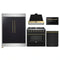 Forno 5-Piece Appliance Package - 36-Inch Gas Range, Wall Mount Range Hood, 60-Inch Convertible Refrigerator with Modern Trim, Dishwasher, and 24-Inch Microwave Drawer in Black with Antique Brass Handle