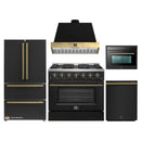 Forno Galiano 5-Piece Appliance Package - 36-Inch Gas Range, 36-Inch Hood, 36-Inch Refrigerator, 24-Inch Dishwasher, & 24-Inch Microwave Oven in Black with Antique Brass Trim