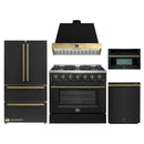 Forno Galiano 5-Piece Appliance Package - 36-Inch Gas Range, 36-Inch Hood, 36-Inch Refrigerator, 24-Inch Dishwasher, & 30-Inch Microwave Oven in Black with Antique Brass Trim